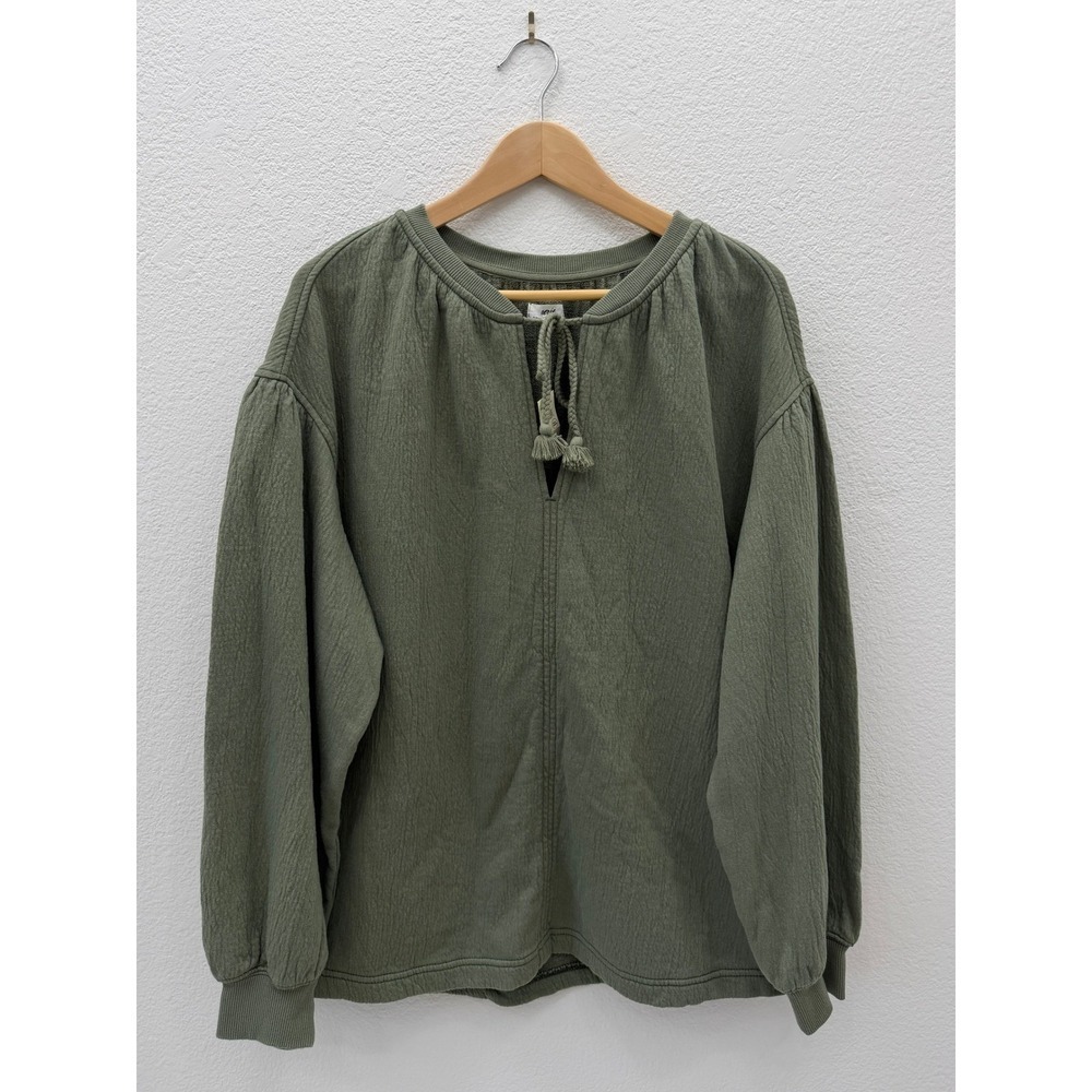 Aerie Olive Green Easy Street Pullover Sweater Texture Tassel Oversized NWT